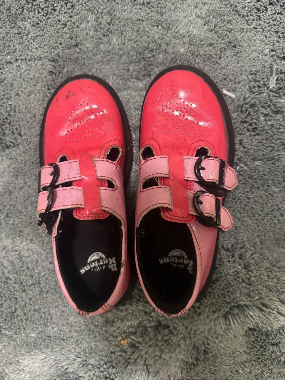 Dr. Martens Kids Two-Tone Pink and Red Buckle Shoes